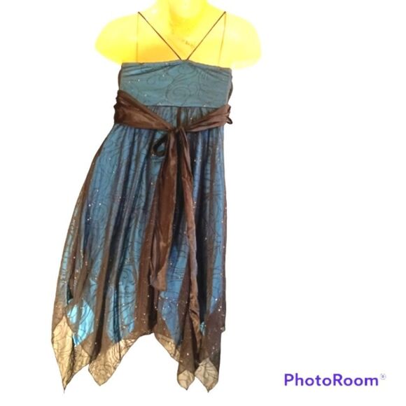 Vintage Y2K Blue Micro Mesh Whimsy Goth Asymmetrical Party Dress 8 - Picture 2 of 4